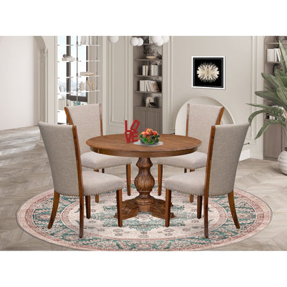 5 Piece Dining Table Set Includes 48" Round Table In Light Tan Color