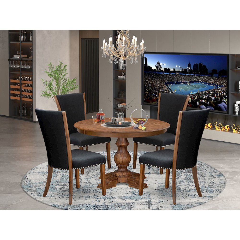 5 Piece Dining Table Set For 4 Contains 48" Round Table In Black Color
