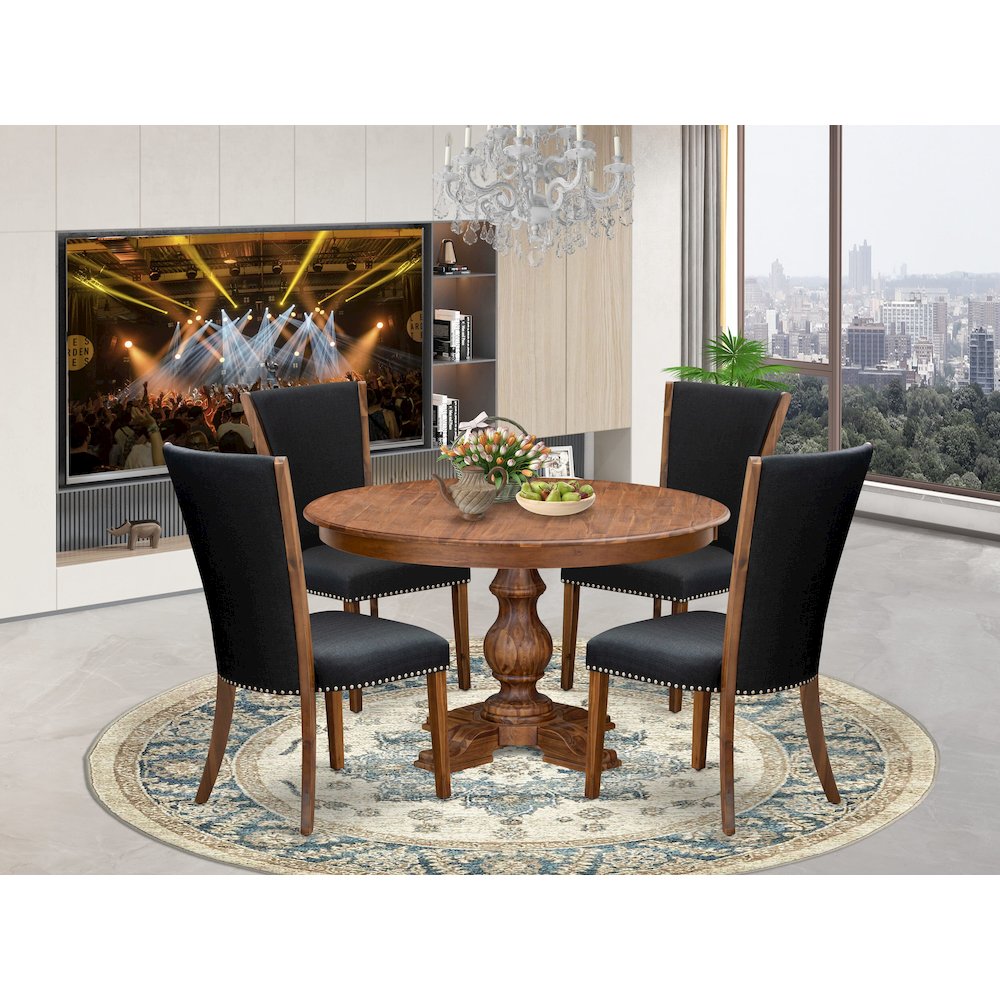 5 Piece Dining Table Set For 4 Contains 54" Round Table In Black Color