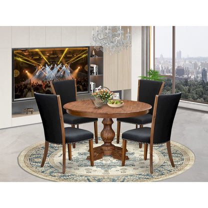 5 Piece Dining Table Set For 4 Contains 54" Round Table In Black Color