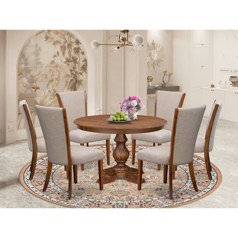 7 Piece Dining Set For 6 Includes 48" Round Table In Light Tan Color