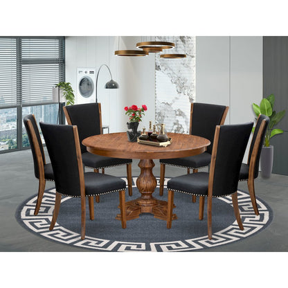 7 Piece Kitchen Table Set Includes 54" Round Table In Black Color