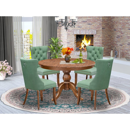 5-Pc Mid Century Modern Dining Set Consist A Wood Table, 4 Willow Green Chairs