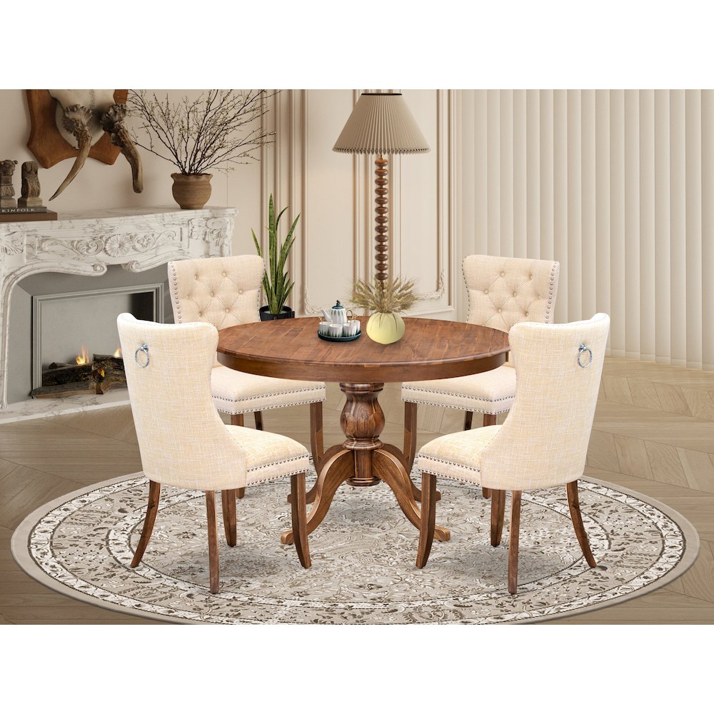 5-Piece Dining Table Set In Light Beige Color
