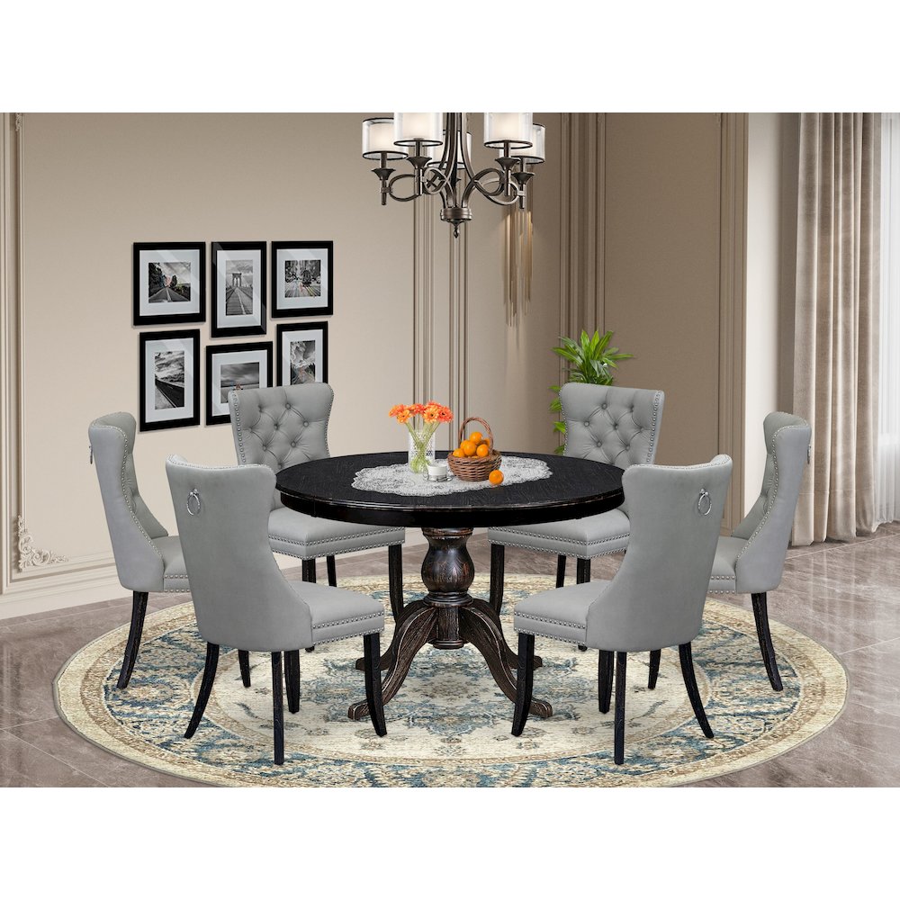 7 Piece Dining Table Set Contains 48" Round Table In Light Gray Color
