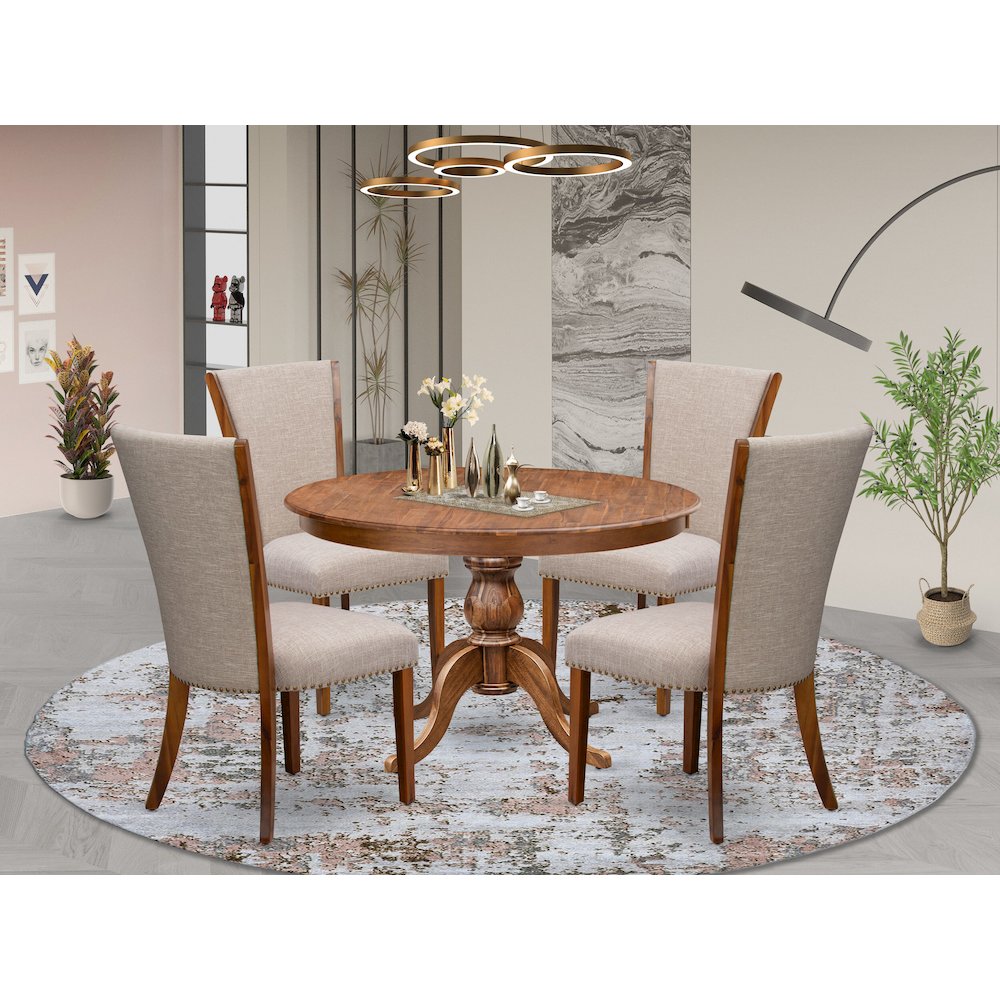 5 Piece Dinette Set Consists Of 48" Round Dining Table In Light Tan Color