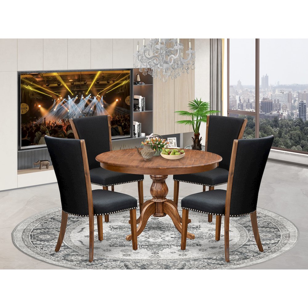 5 Piece Dinette Set For 4 Consists Of 48" Round Table In Black Color