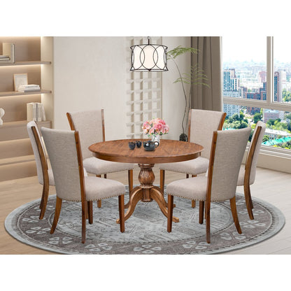 7 Piece Dining Set For 6 Contains 48" Round Table In Light Tan Color
