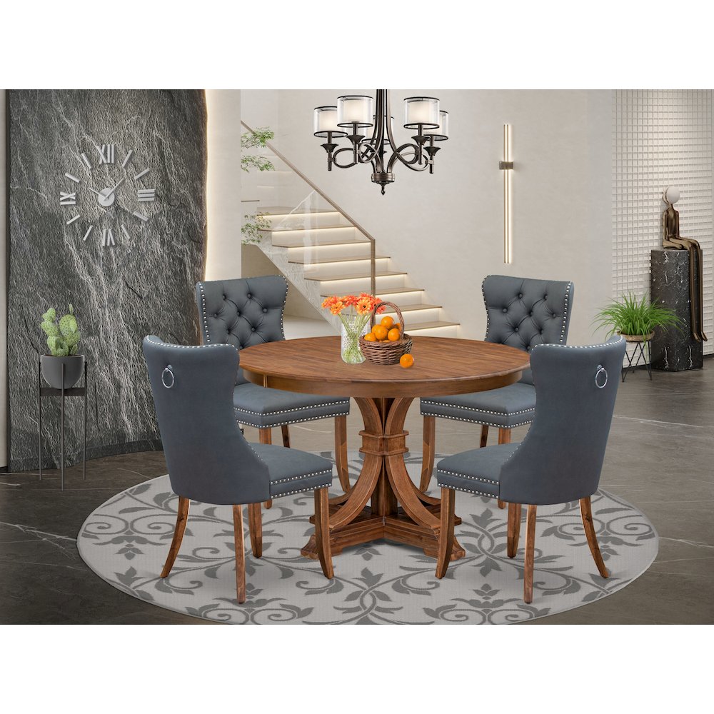 5-Piece Dining Table Set Of A Mid-Century Dining Table, 4 Platinum Gray Chairs