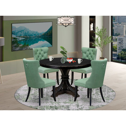 5 Piece Dining Set Contains 48" Round Table In Willow Green Color