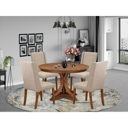 5-Piece Dining Room Table A Wooden Table, 4 Light Tan Linen Fabric Dining Chairs