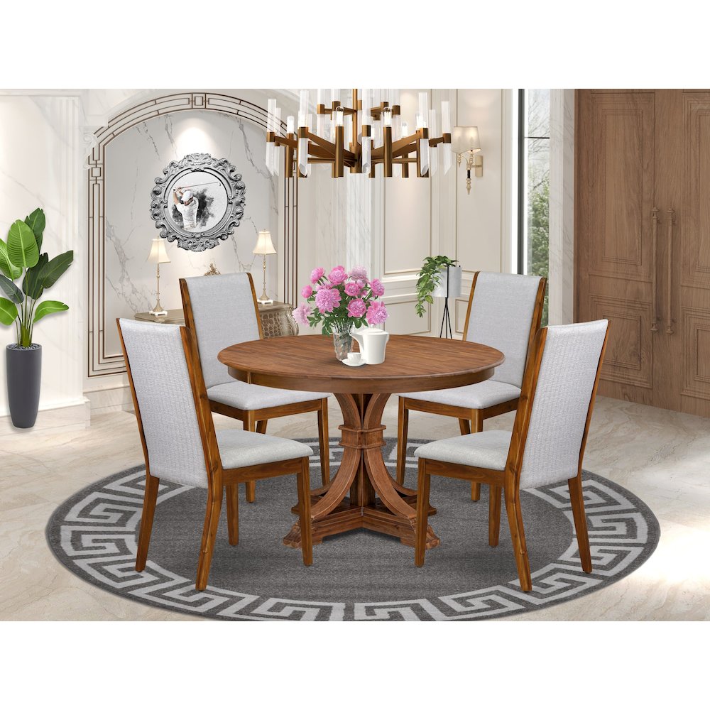 5-Piece Kitchen Table Set Of A Wooden Dining Table, 4 Grey Kitchen Chairs