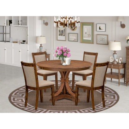 5-Pc Kitchen Table Set A Pedestal Dining Table, 4 Light Tan Fabric Dining Chairs