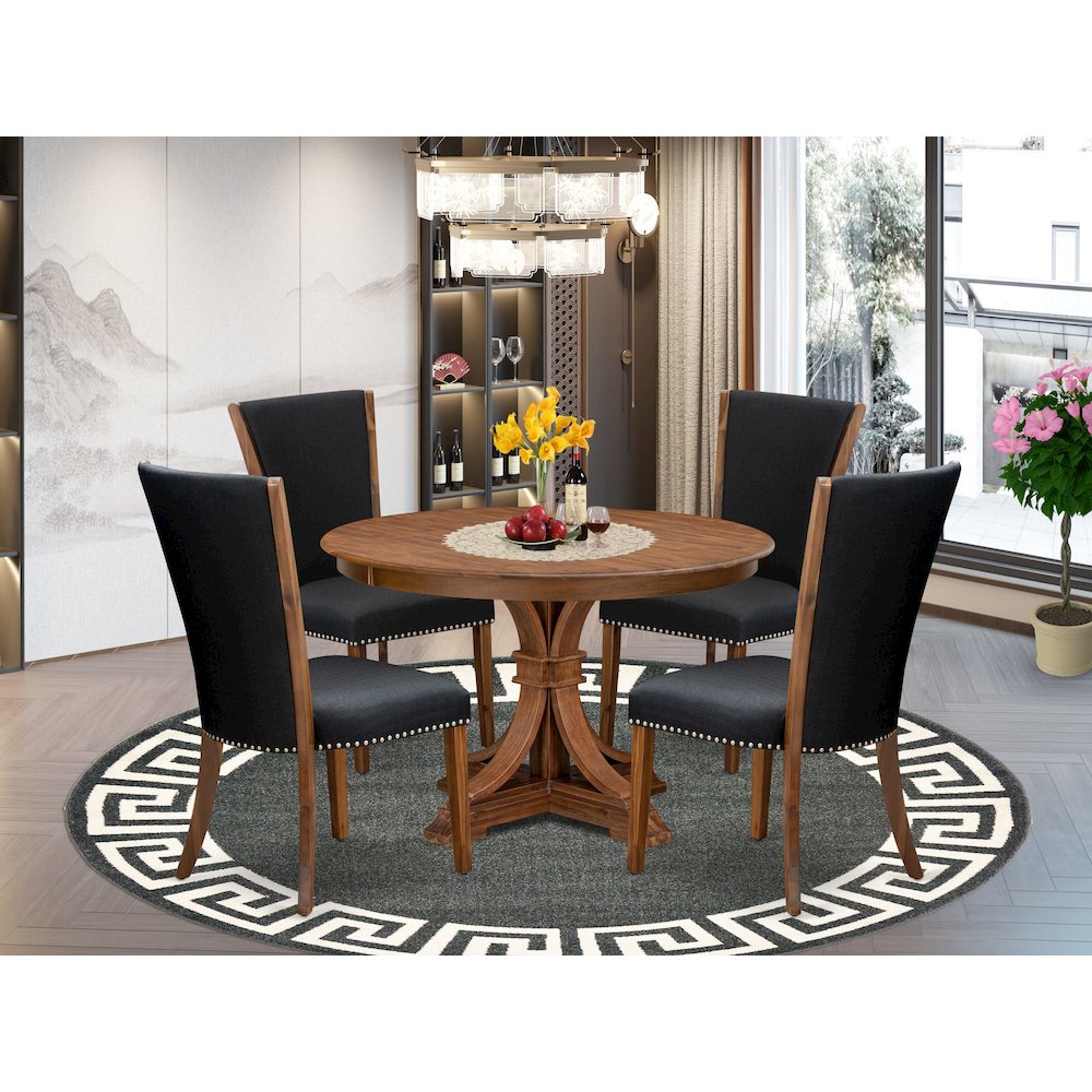 5 Piece Dining Table Set For 4 Includes 48" Round Table In Black Color