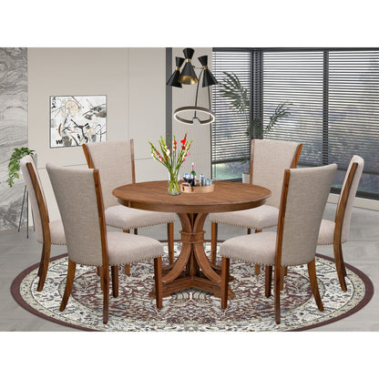 7 Piece Dinette Set Consists Of 48" Round Dining Table In Light Tan Color