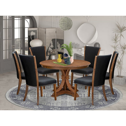 7 Piece Dining Table Set Includes 48" Round Kitchen Table In Black Color