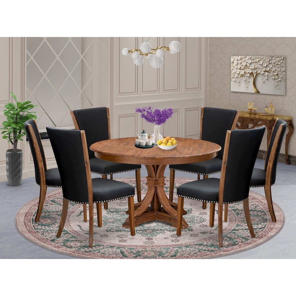 7 Piece Dining Table Set For 6 Contains 54" Round Table In Black Color