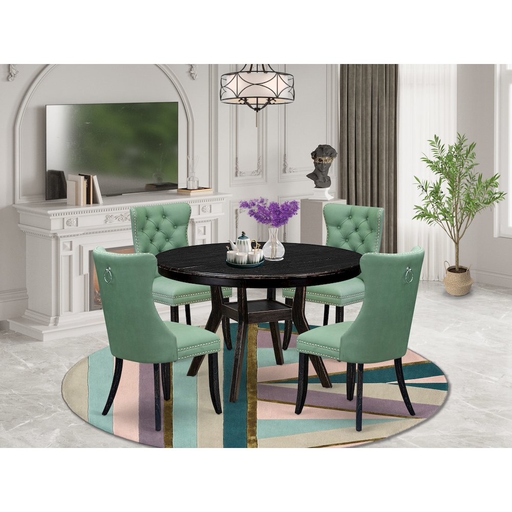 5 Piece Dining Set Consists Of 48" Round Table In Willow Green Color
