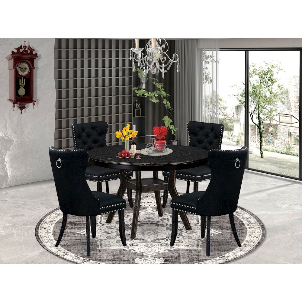 5 Piece Dining Room Set Consists Of 48" Round Table In Black Color