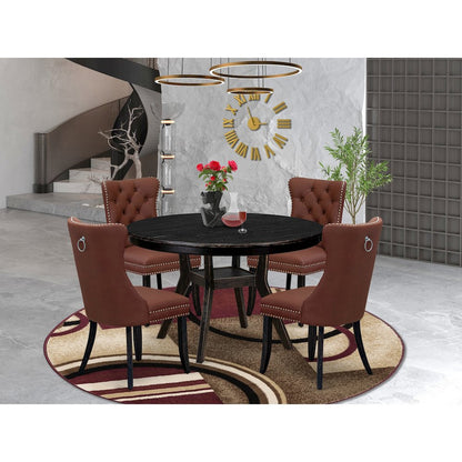 5 Piece Dining Table Set Contains 48" Round Table In Burgandy Color