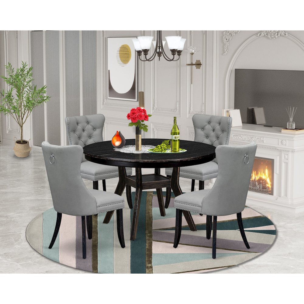 5 Piece Dining Table Set Contains 48" Round Table In Light Gray Color