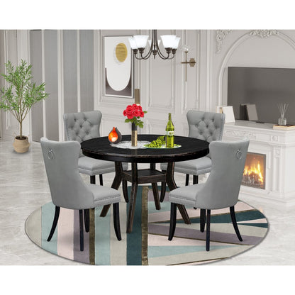 5 Piece Dining Table Set Contains 48" Round Table In Light Gray Color