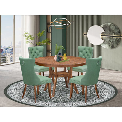 5-Pc Dining Room Set Include A Dinning Table And 4 Willow Green Parson Chairs