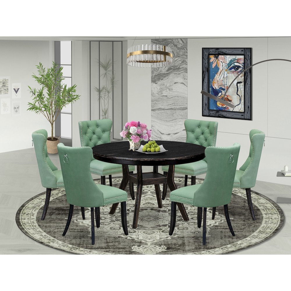 7 Piece Dinette Set Contains 48" Round Table In Willow Green Color