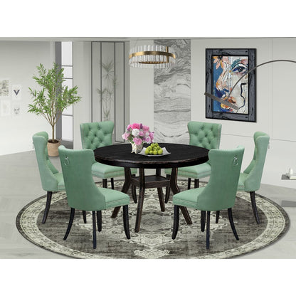 7 Piece Dinette Set Contains 48" Round Table In Willow Green Color