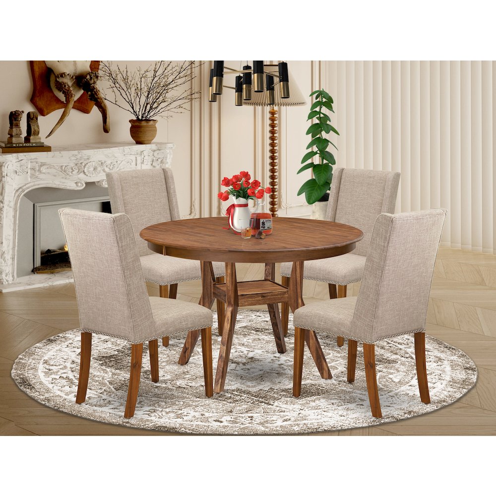 5-Piece Kitchen Table Set A Wooden Dining Table, 4 Light Tan Dining Chairs