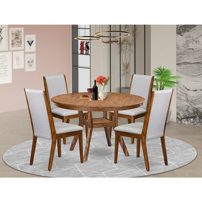 5-Piece Mid Century Dining Set Consist Of A Dining Table, 4 Grey Chair