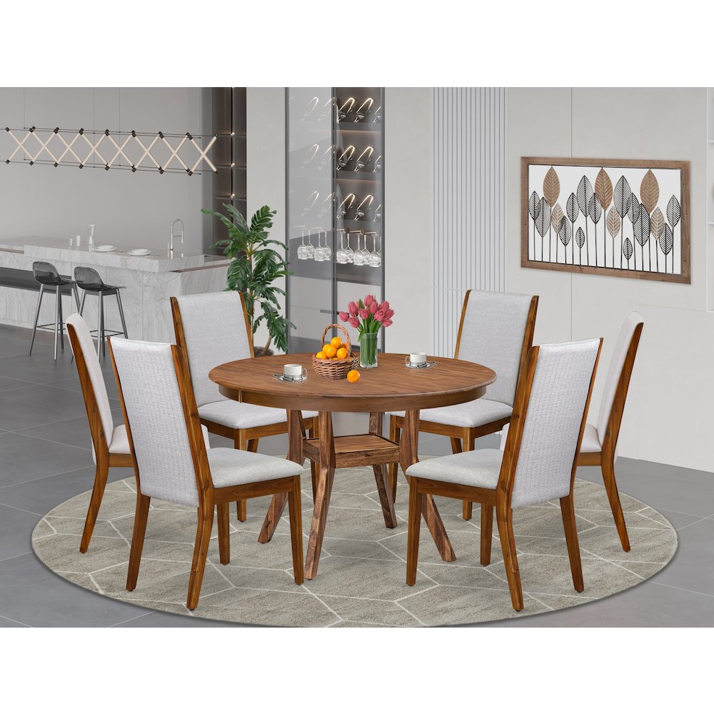 7-Piece Modern Dining Set Consist Of A Modern Table, 6 Grey Modern Dining Chair
