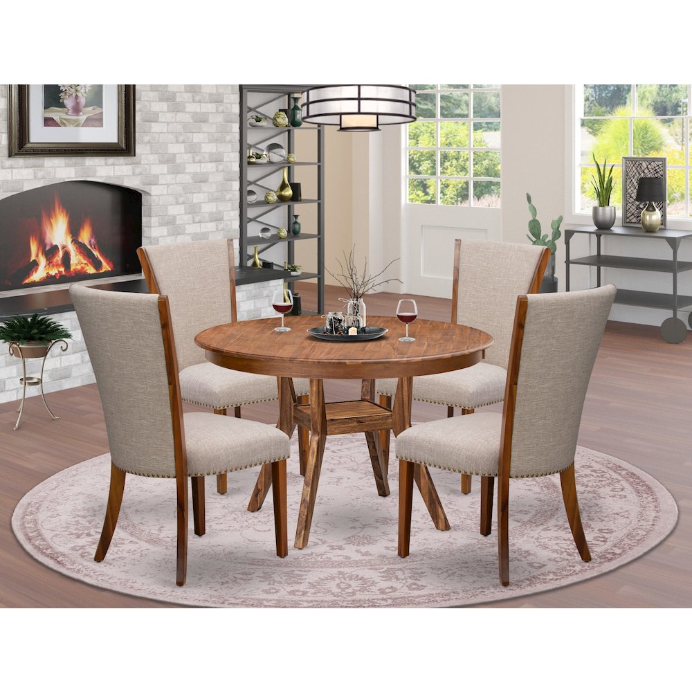 5 Piece Dining Table Set Contains 48" Round Table In Light Tan Color