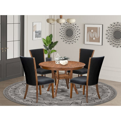 5 Piece Dining Set For 4 Consists Of 48" Round Table In Black Color