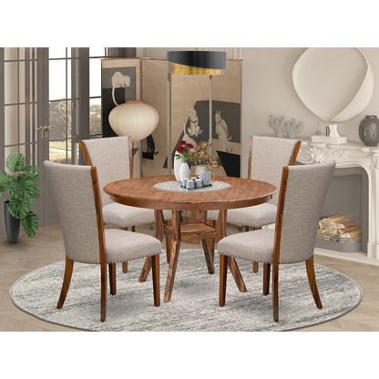 5 Piece Dining Set Consists Of 54" Round Kitchen Table In Light Tan Color