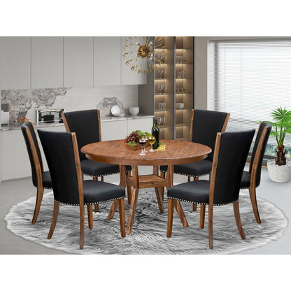 7 Piece Dining Set For 6 Consists Of 54" Round Table In Black Color