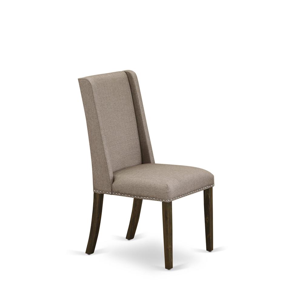 5-pc wood dining table set with Chair’s Legs and Dark Khaki Linen Fabric