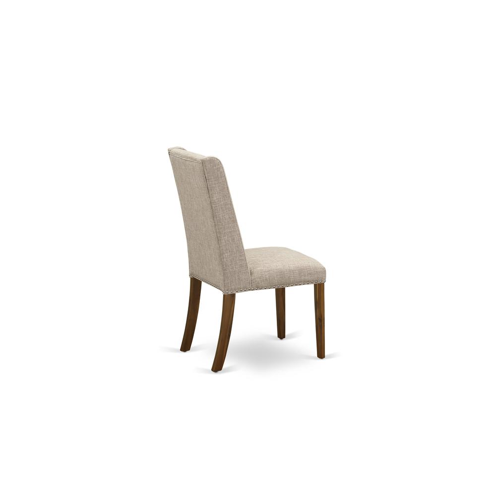 5-pc wood dining table set with Chair’s Legs and Clay Linen Fabric