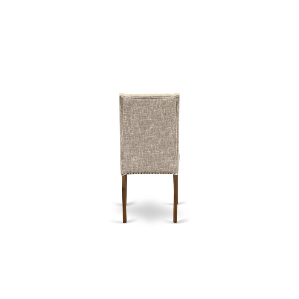 5-pc wood dining table set with Chair’s Legs and Clay Linen Fabric