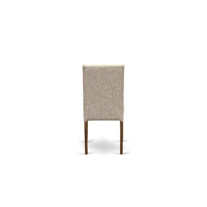 5-pc wood dining table set with Chair’s Legs and Clay Linen Fabric