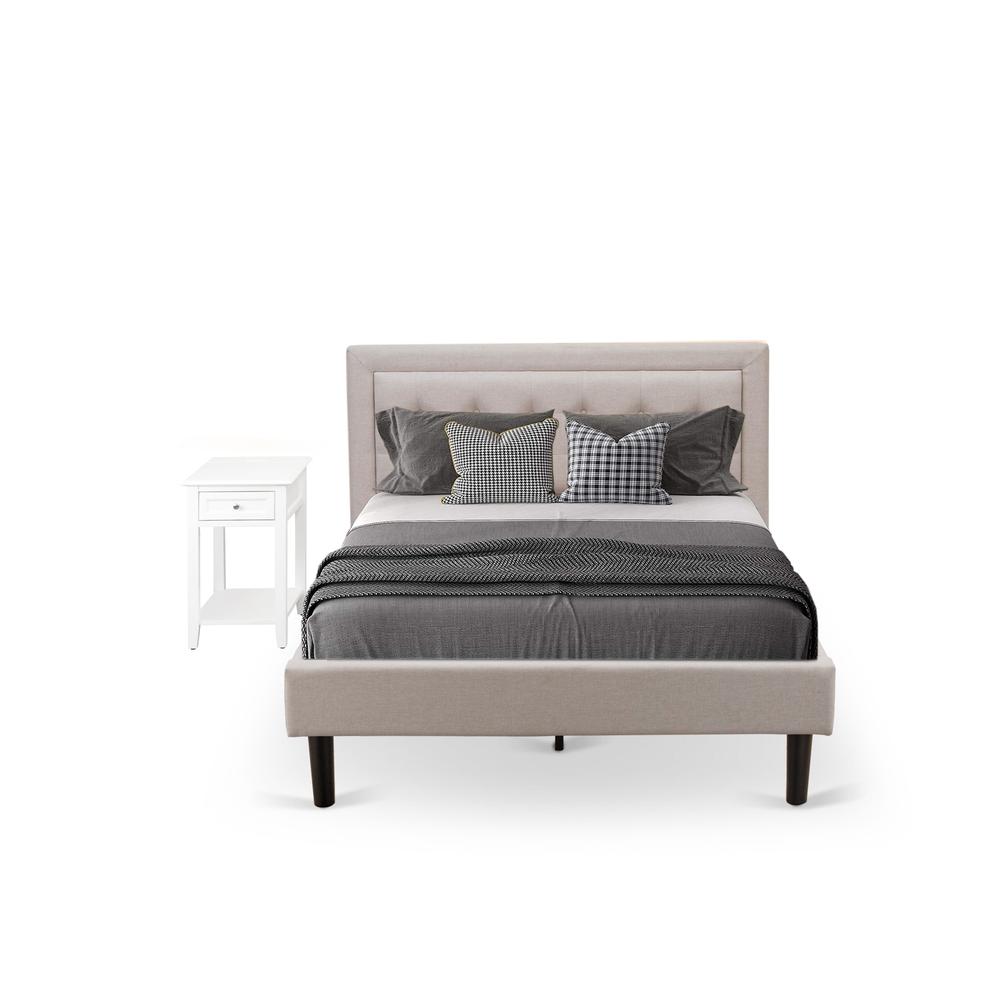 FN08F-1DE05 2-Pc Fannin Bedroom Furniture Set with 1 Full Bed and a Night Stand - Mist Beige Linen Fabric