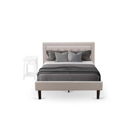 FN08F-1DE05 2-Pc Fannin Bedroom Furniture Set with 1 Full Bed and a Night Stand - Mist Beige Linen Fabric
