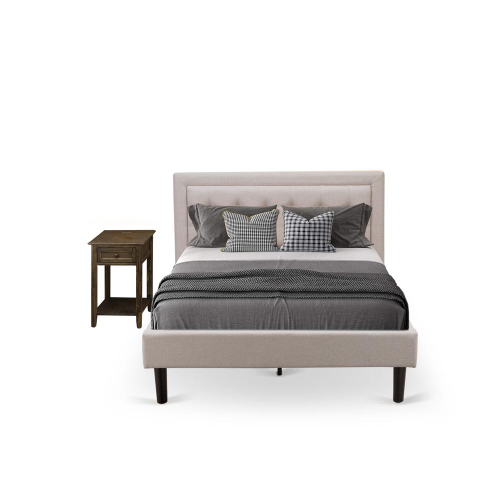 FN08F-1DE07 2-Piece Fannin Bedroom Furniture Set with 1 Full Bed Frame and a Bedroom Nightstand - Mist Beige Linen Fabric