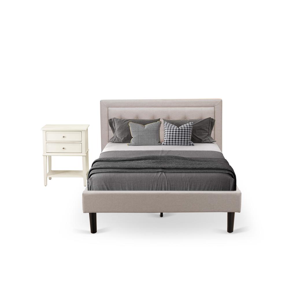 FN08F-1VL0C 2-Piece Platform Full Size Bed Set with 1 Full Bed and an End Table for bedroom - Mist Beige Linen Fabric