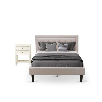 FN08F-1VL0C 2-Piece Platform Full Size Bed Set with 1 Full Bed and an End Table for bedroom - Mist Beige Linen Fabric