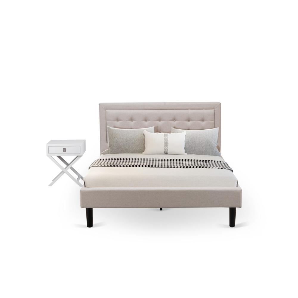 FN08Q-1HAE0 2-Piece Fannin Queen Bed Set Furniture with 1 Queen Wood Bed Frame and a Night Stand - Mist Beige Linen Fabric