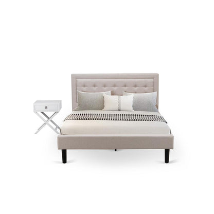 FN08Q-1HAE0 2-Piece Fannin Queen Bed Set Furniture with 1 Queen Wood Bed Frame and a Night Stand - Mist Beige Linen Fabric