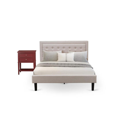 FN08Q-1VL13 2-Piece Fannin Queen Bed Set Furniture with 1 Queen Wood Bed Frame and a Night Stand - Mist Beige Linen Fabric