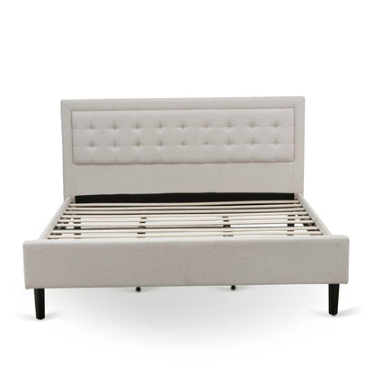 FN08K-2DE05 3-Pc Platform King Size Bedroom Set with 1 Bed Frame and 2 Nightstands - Mist Beige Linen Fabric