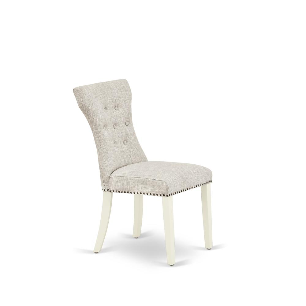 X026GA235-6 6-Piece Kitchen Dinette Set-Doeskin Linen Fabric Seat and Button Tufted Chair Back Parson dining room chairs, A Rectangular Bench and Rectangular top Kitchen Table with Wooden Legs - Linen